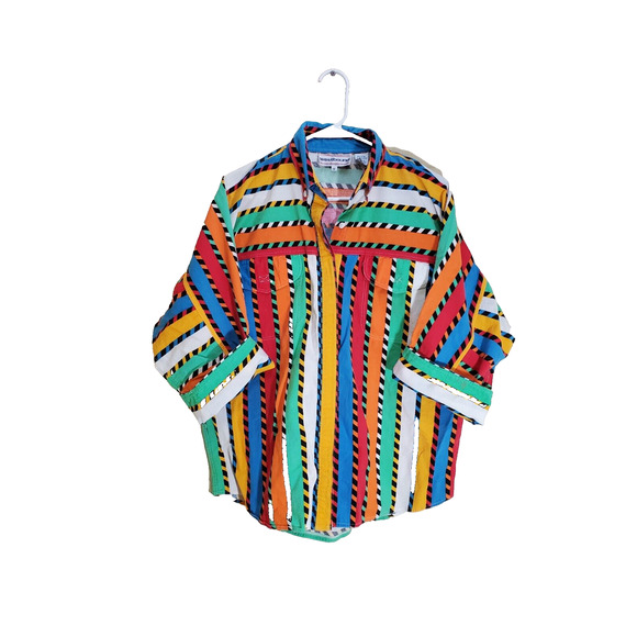 Y2K Rainbow Striped Women's Medium Large Boxy Button Up Top POP Swag Drip 90s - Picture 3 of 6